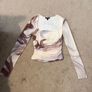 Dynamite Cream and Brown Swirl Long Sleeve Top